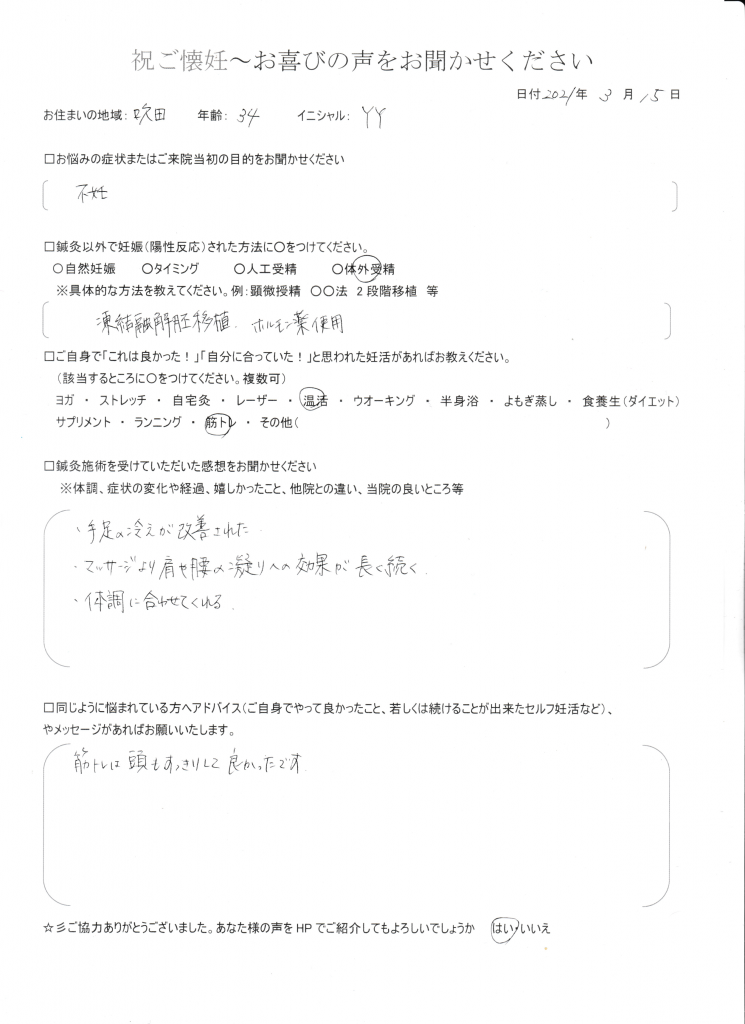 34歳患者様のご懐妊お喜びの声