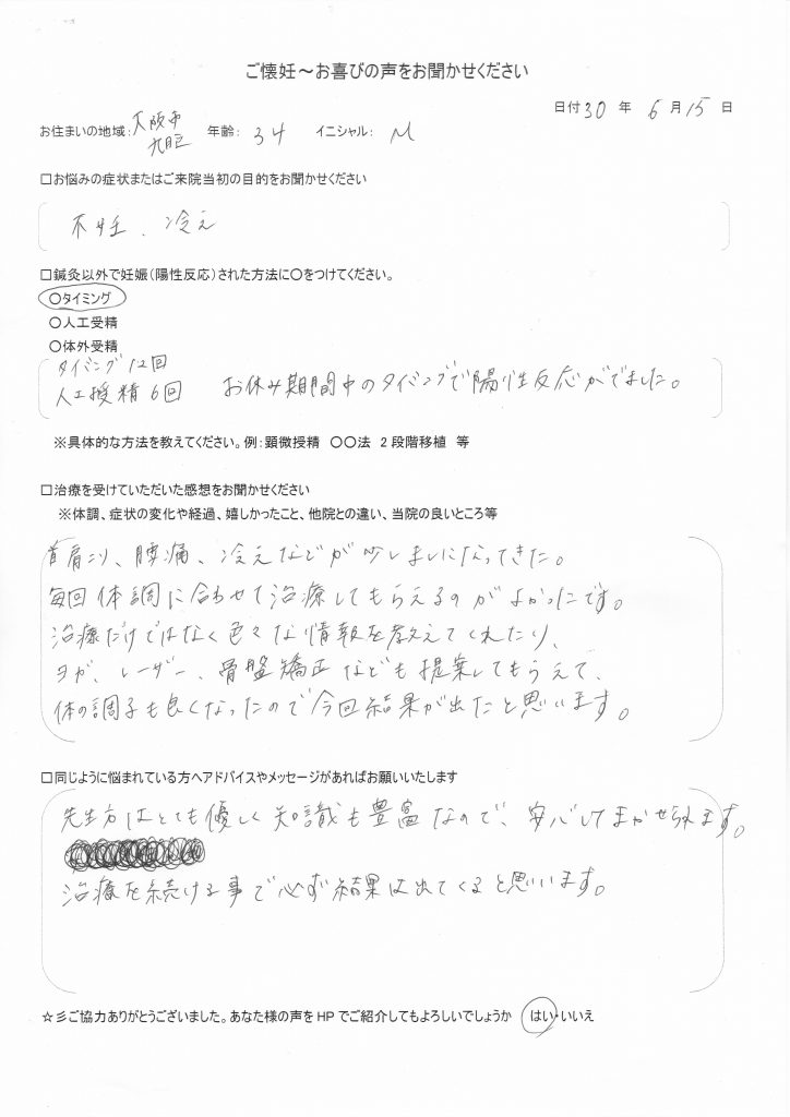 34歳患者様のご懐妊お喜びの声