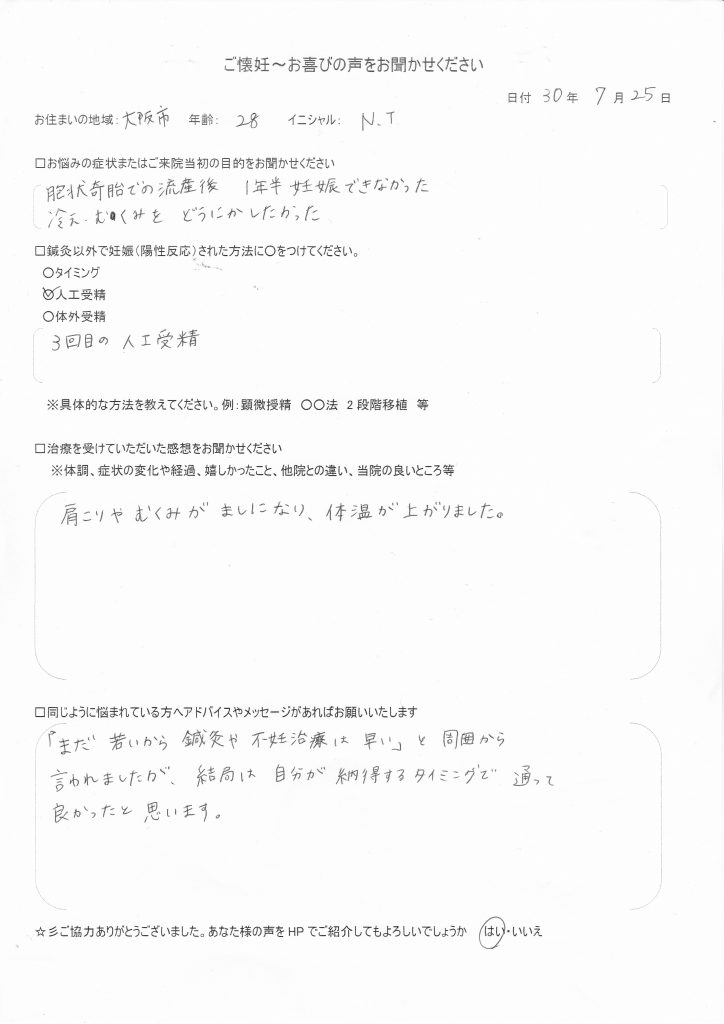 28歳患者様のご懐妊お喜びの声