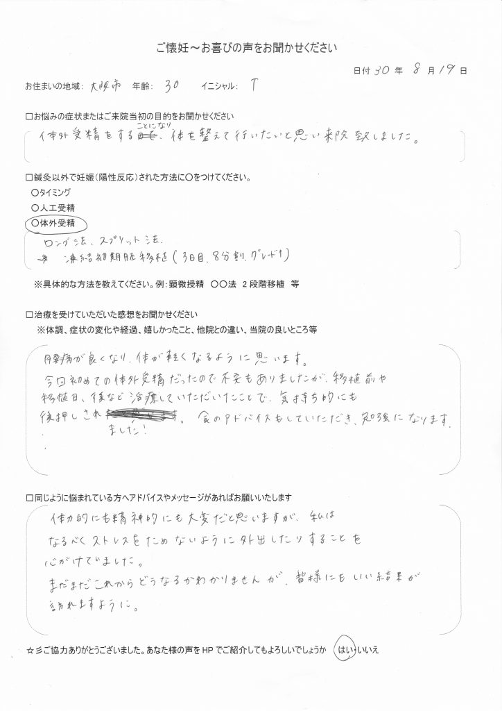 30歳患者様のご懐妊お喜びの声