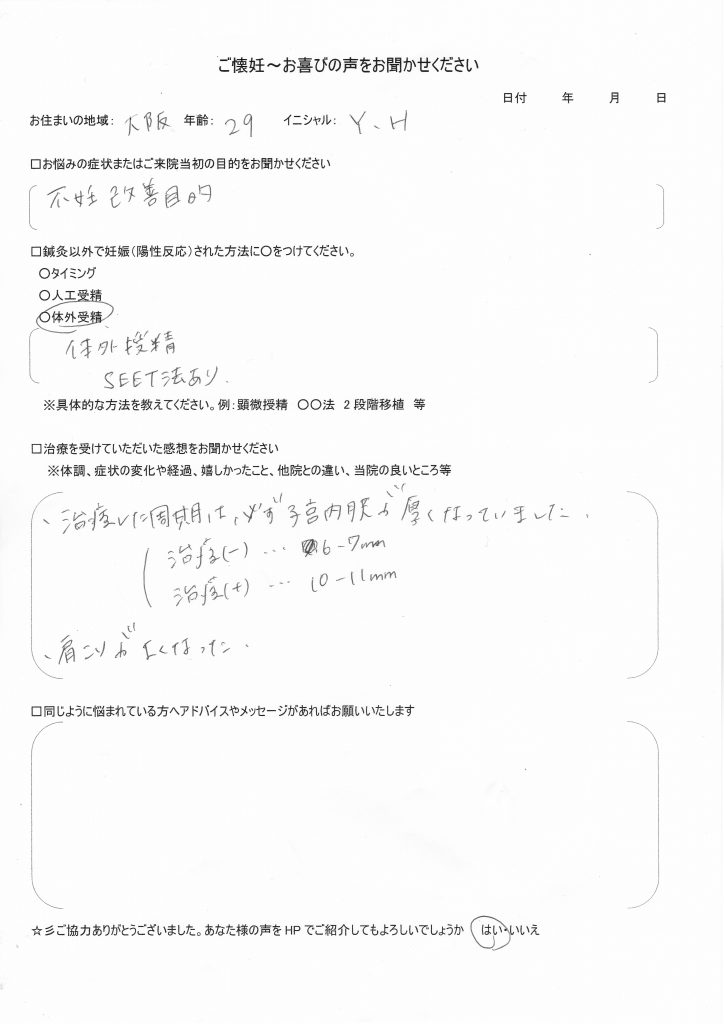 29歳患者様のご懐妊お喜びの声
