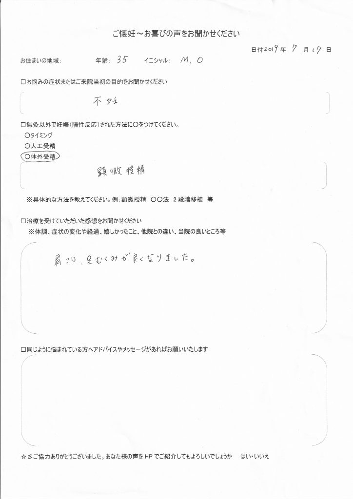 35歳患者様のご懐妊お喜びの声
