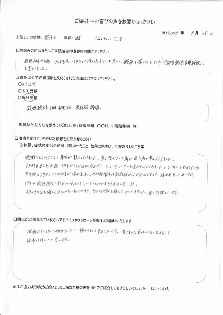 35歳患者様のご懐妊お喜びの声