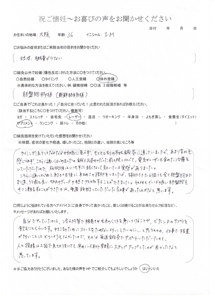 36歳患者様のご懐妊お喜びの声